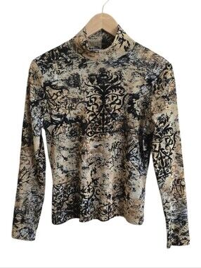 St John Collection Semi Sheer Velvet Detail Whimsigoth Burnout Top. SZ Small